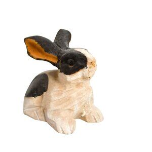 Vintage Hand Carved Wood Rabbit Figurine Hand Painted Dutch Folk Art Bunny